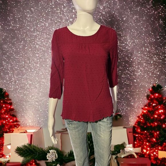 Maeve Anthropologie Burgundy Babydoll Blouse Size 6/Small - Picture 1 of 4
